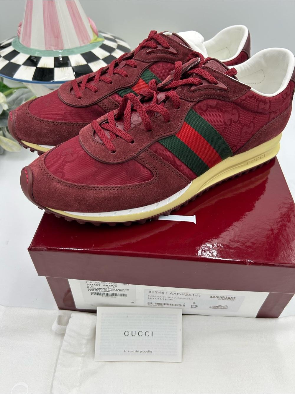 Men's Gucci RE – MOTION suede Web stripe sneakers size 9 fits 10 US made italy - Picture 5 of 9